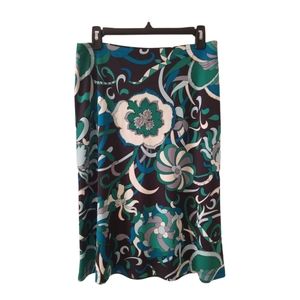 New York & Company Black/Teal/Green Printed Skirt